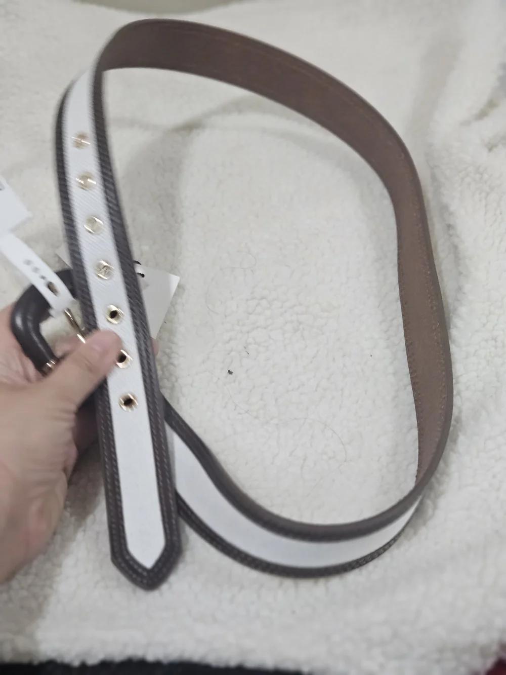 Jason Wu Men’s Brown Leather Belt with White Canvas Inlay Lg